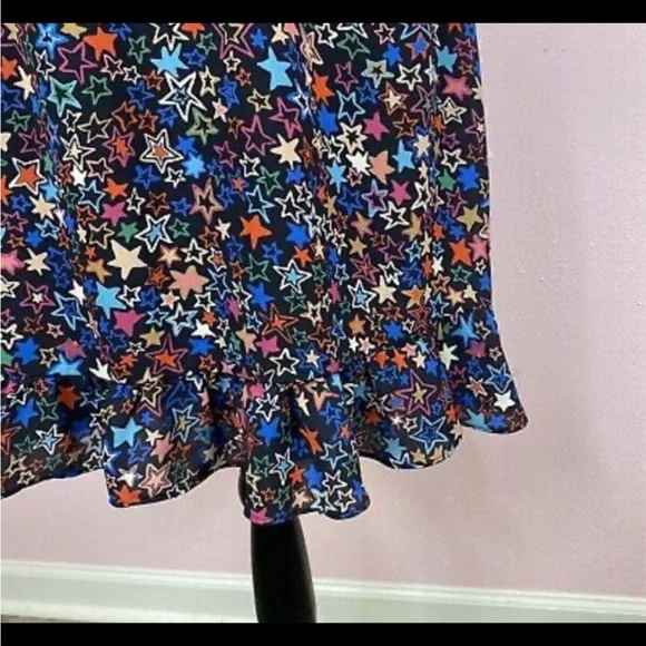 J. Crew Kaleidoscope Stars One Shoulder Dress Blue Multi Bow Ruffle - Picture 5 of 9